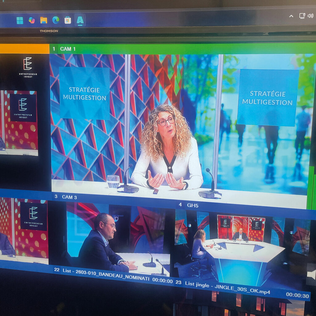 Entrepreneur Invest - Conception identité visuel plateau TV, création de l’habillage fonds écrans TV